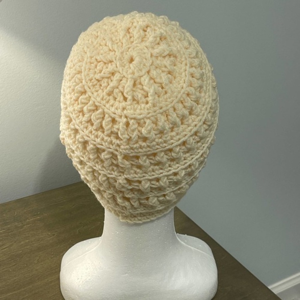 Handmade Cream Crochet Beanie NWOT Never Worn 8.5"‎ from center - Picture 3 of 5